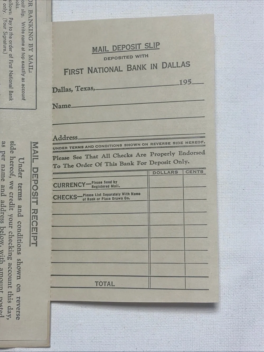 Vintage First National Bank Dallas Mail Deposit Envelope NATO 3¢ Stamp 1952